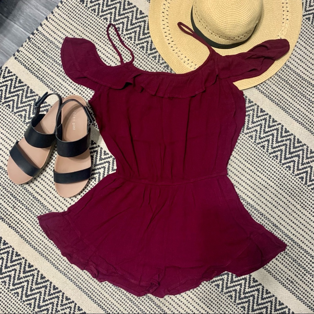 Sexy Cold Shoulder Romper - Maroon Size Large